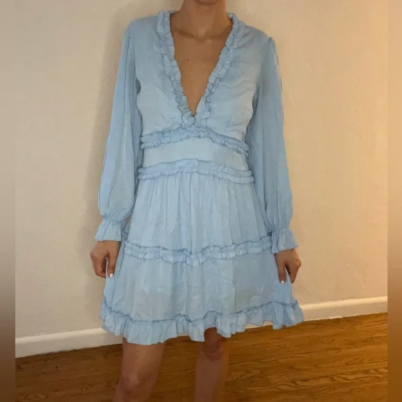 Dresses | Light Blue Long Sleeve Backless Dress